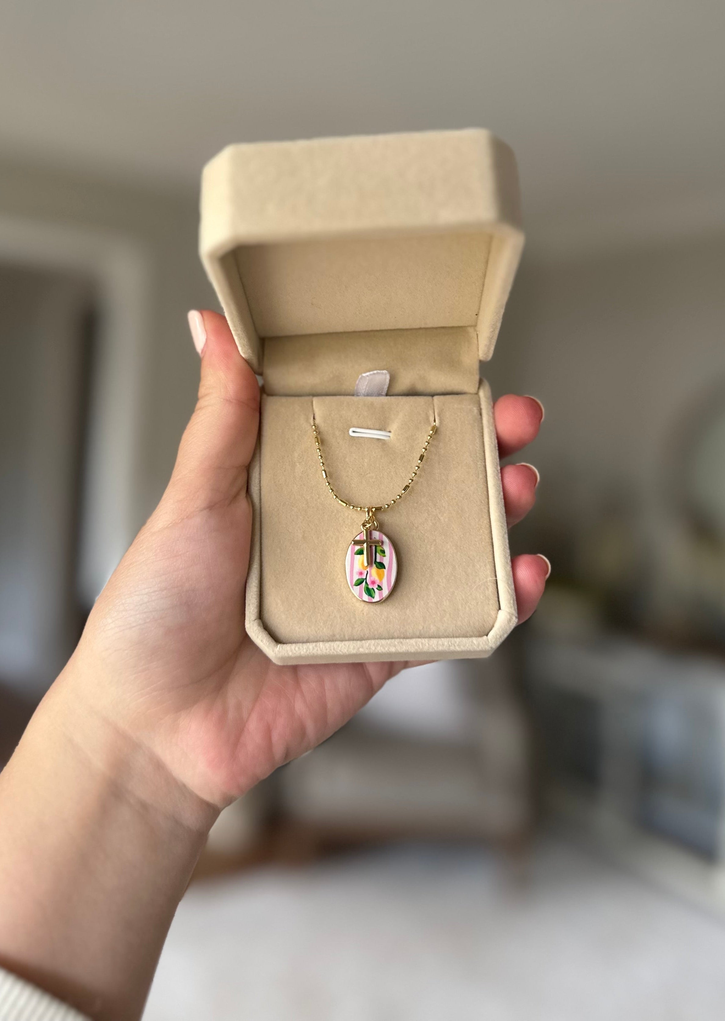 Lemon Charm with Mini Cross Dainty Necklace